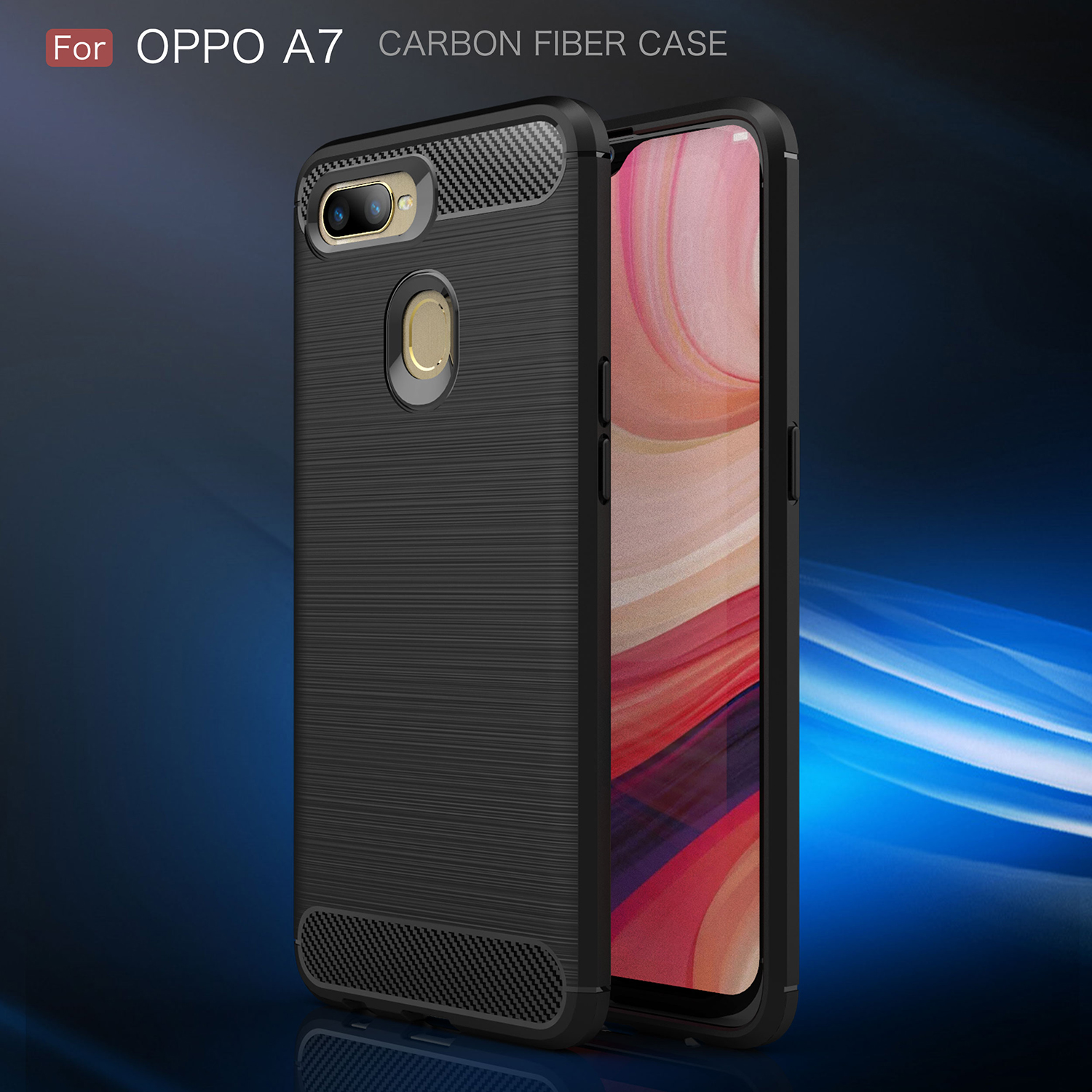 เคส OPPO A7 #เคสฝาหลัง TPU นิ่มคาร์บอนไฟเบอร์ผิวแบบขัดแปรงสีสันสวยงามทันสมัย