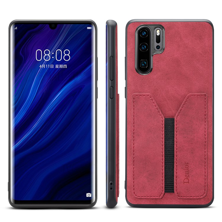 Case Huawei P30 Pro #เคสฝาหลัง TPU เคลือบหนัง PU มีช่องเสียบการ์ดแถบยืดหยุ่น