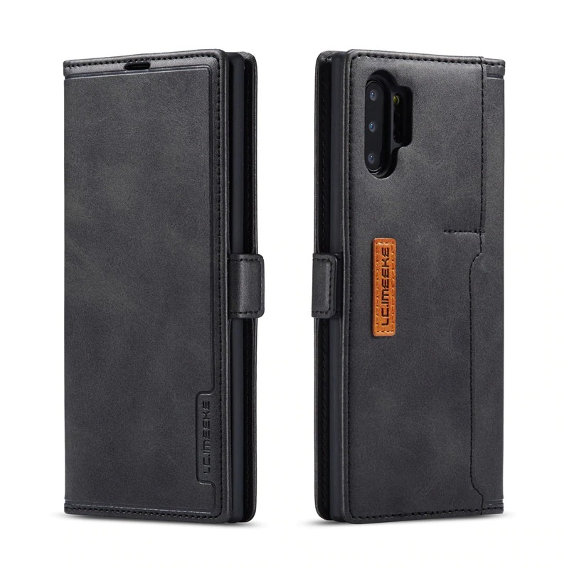 เคส Samsung Galaxy Note 10+ #เคสฝาพับหนัง PU สไตล์กระเป๋าสตางค์พร้อมช่องใส่การ์ด Fashion Retro Card Slot Wallet Flip Cover PU Leather Phone Case