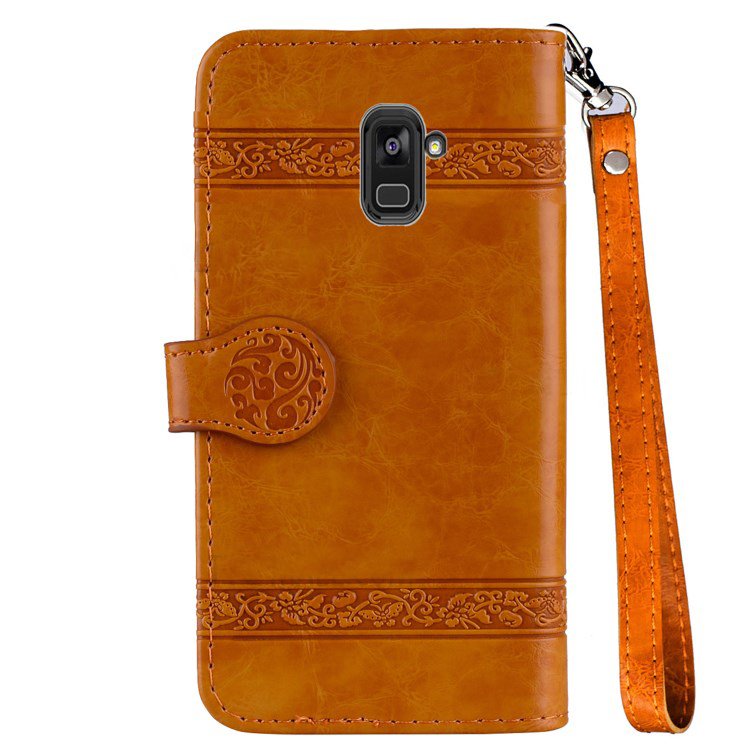 เคส Samsung Galaxy A8+ (2018) #เคสฝาพับหนัง PU ผิวมันสไตล์กระเป๋าสตางค์ลายดอกไม้สวยงามทันสมัย