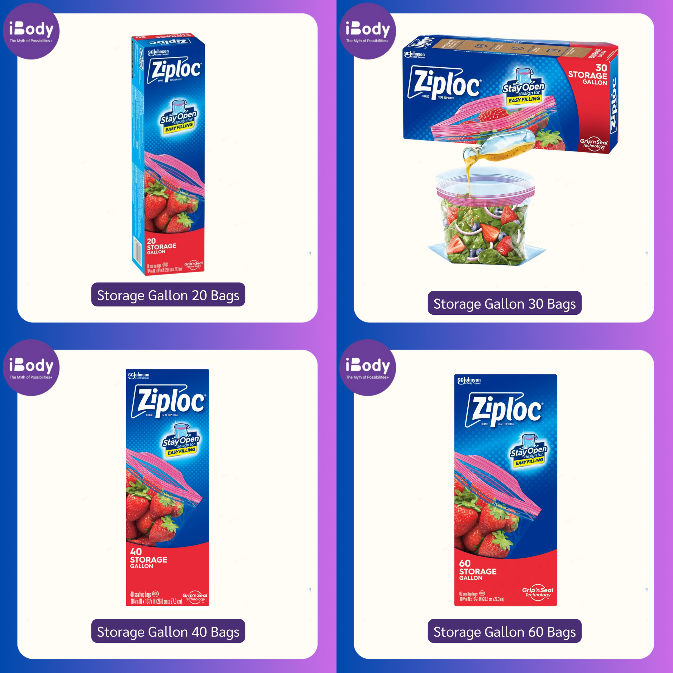 Ziploc® Storage Gallon Grip N Seal Technology 20, 30, 40, 60, 75,80 Bags ถุงเก็บอาหาร ถุงอเนกประสงค์ ซีลระบบสามชั้น
