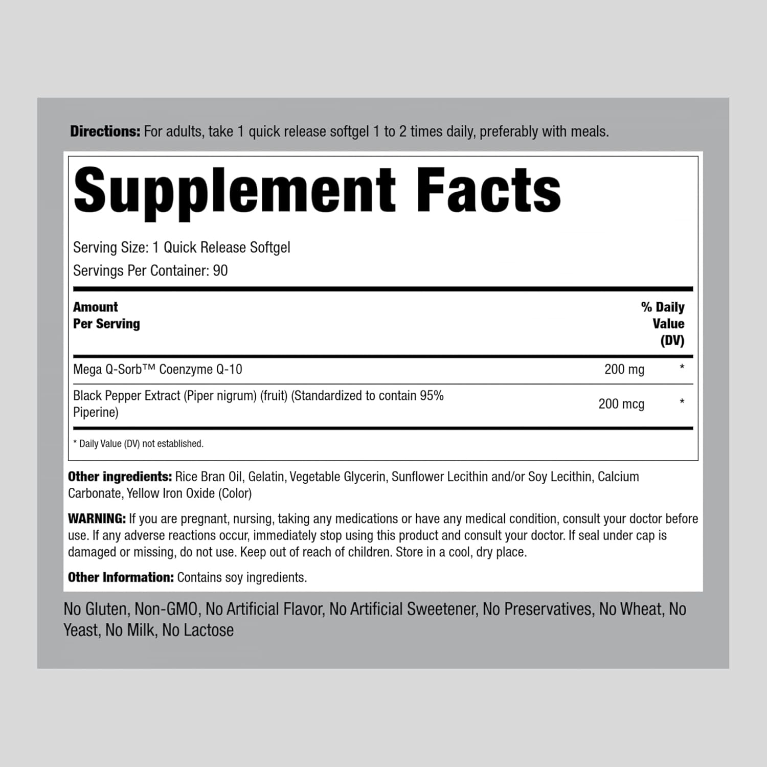 Absorbable CoQ10 โคคิวเทน 200mg + Black Pepper Extract 90 Quick Release Softgels (Piping Rock®) ลดความดัน บำรุงหัวใจ