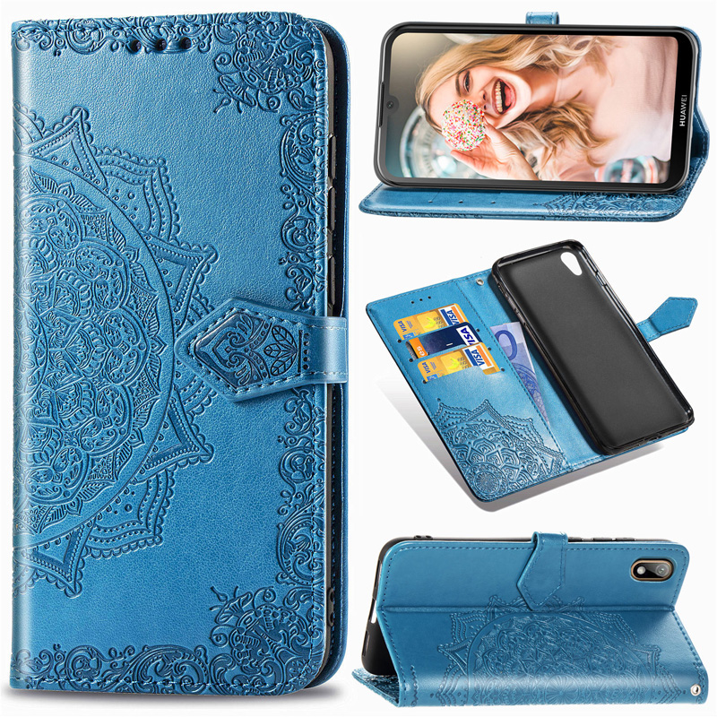 Case Huawei Y5 2019 #เคสฝาพับหนัง PU ผิวลายนูน Embossed Mandala Flower Leather Wallet