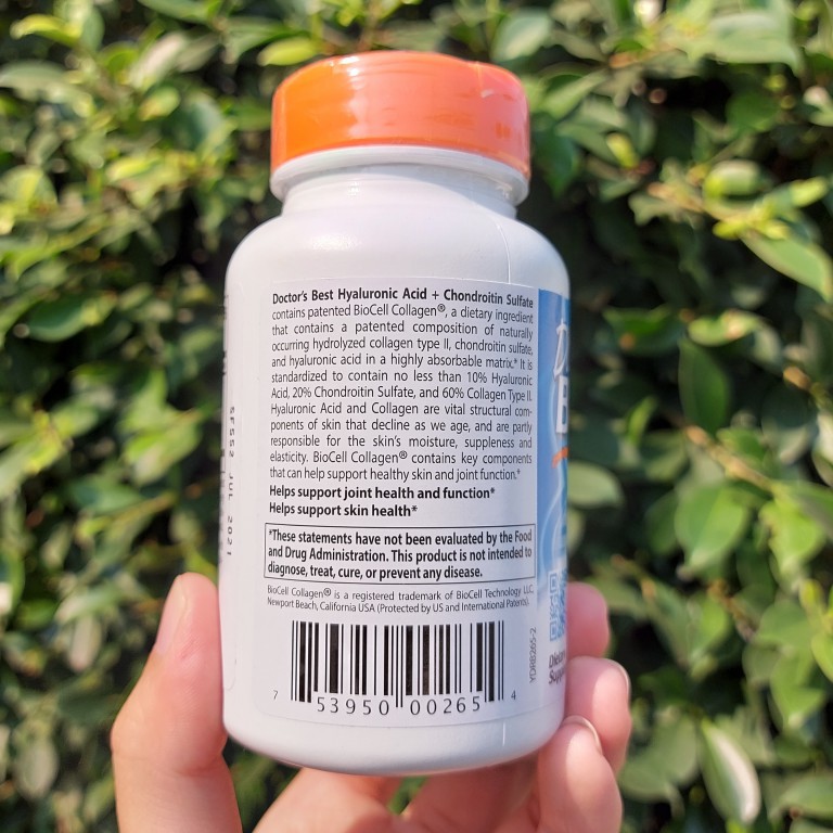 Doctor's Best® Hyaluronic Acid + Chondroitin Sulfate with BioCell Collagen 60 Tablets ไฮยาลูโรนิค คอลลาเจน
