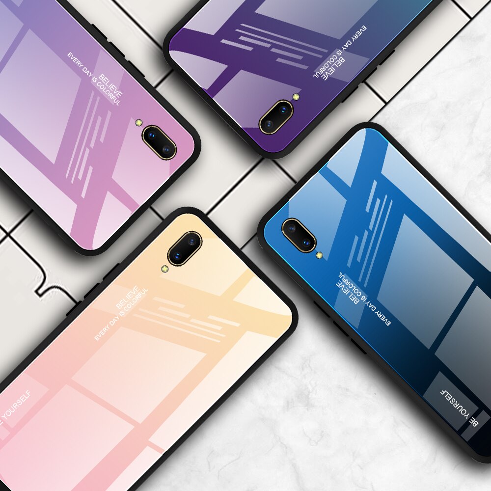Case vivo V11 / V11 Pro #เคสฝาหลัง Gradient Color Glass + PC + TPU Hybrid Case