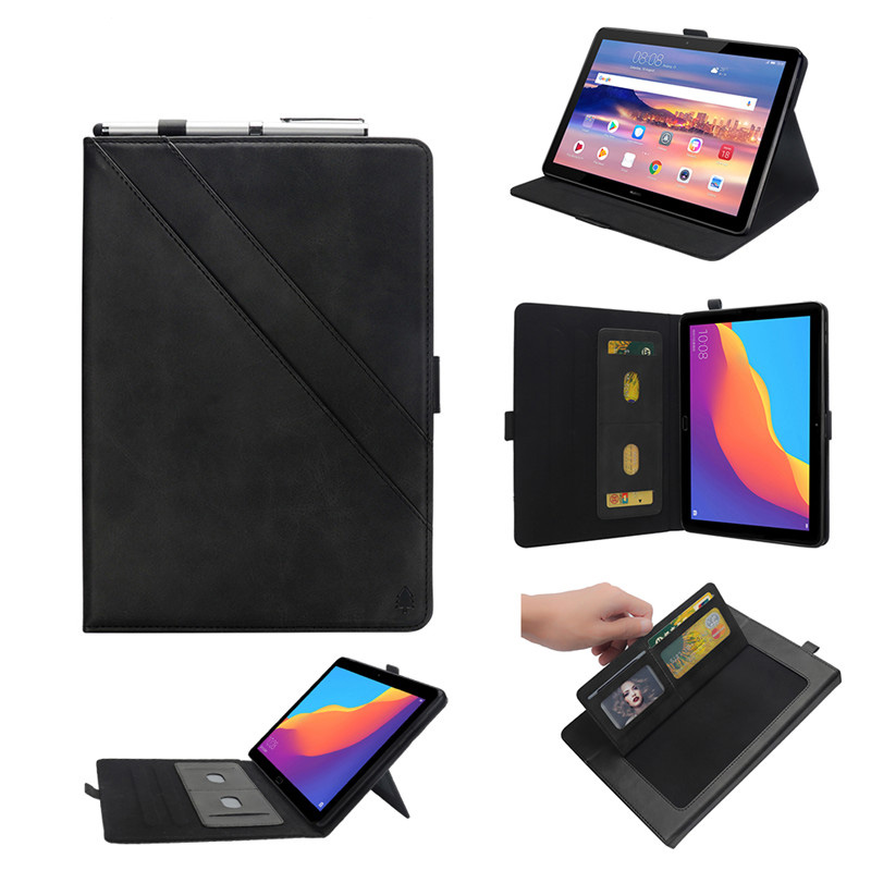 Case Huawei MediaPad T5 10 #เคสฝาพับหนัง PU ช่องเสียบการ์ดภายนอกและภายใน Flip Card Slots Stand Leather