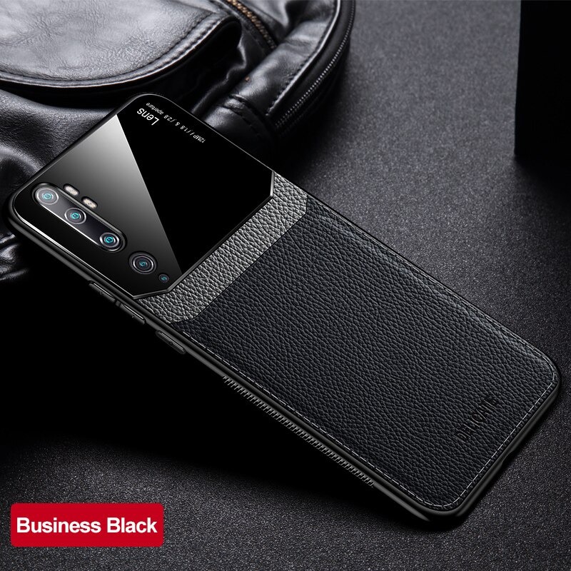 เคส Xiaomi Mi Note 10 Pro #เคสฝาหลังไฮบริด PU +TPU + glass สีทูโทน Shockproof Leather Mirror Glass Silicone Phone Back Cover