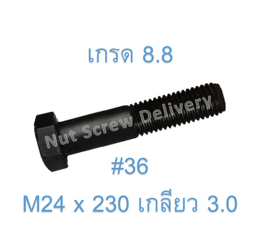 สกรูหัวเหลี่ยมมิลดำ M24 x 230 (เกลียว 3.0) ขอบ #36 เกรด 8.8