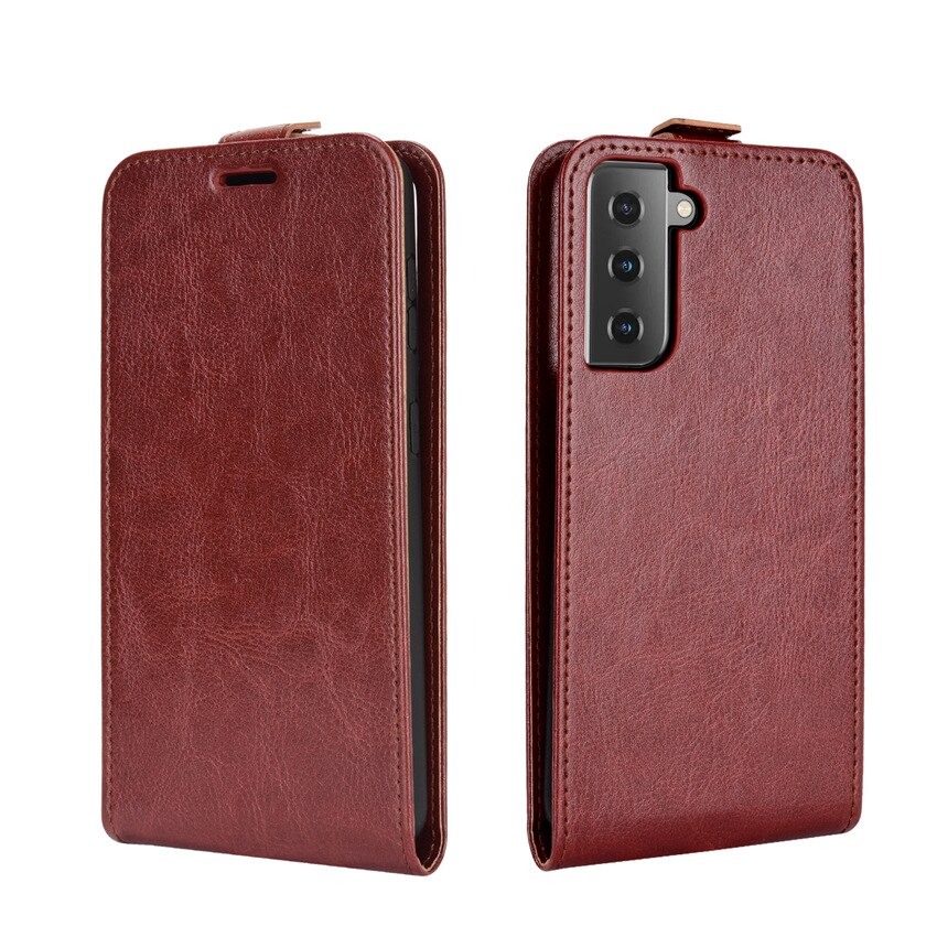 เคส Samsung Galaxy S21 #เคสฝาพับหนัง PU Crazy Horse แนวตั้ง พร้อมช่องเสียบการ์ด
