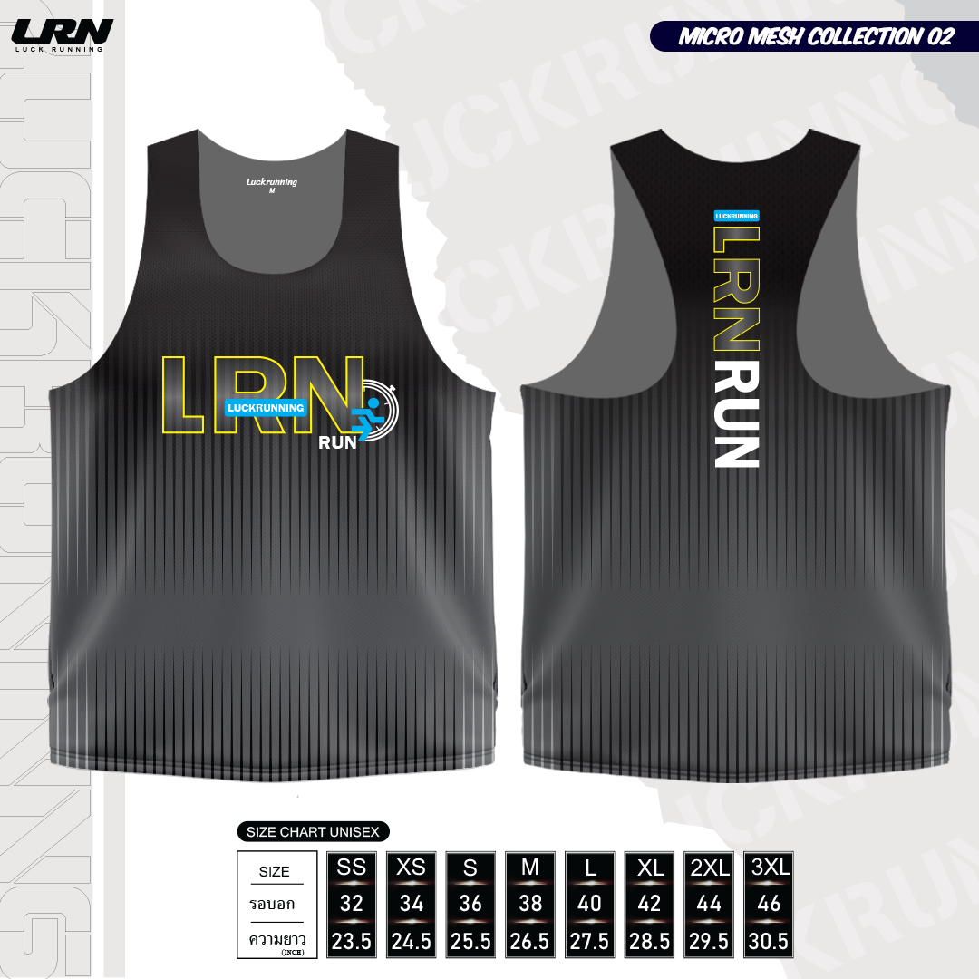 เสื้อวิ่งพิมพ์ลายกล้าม LRN Collection 02 เนื้อผ้า Micro Mesh สำหรับวิ่งมาราธอน (MM11-01)