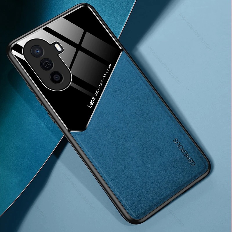 เคส Huawei Nova Y70 #เคสฝาหลังไฮบริด PU +TPU + glass สีทูโทน Shockproof Leather Mirror Glass Silicone Phone Back Cover