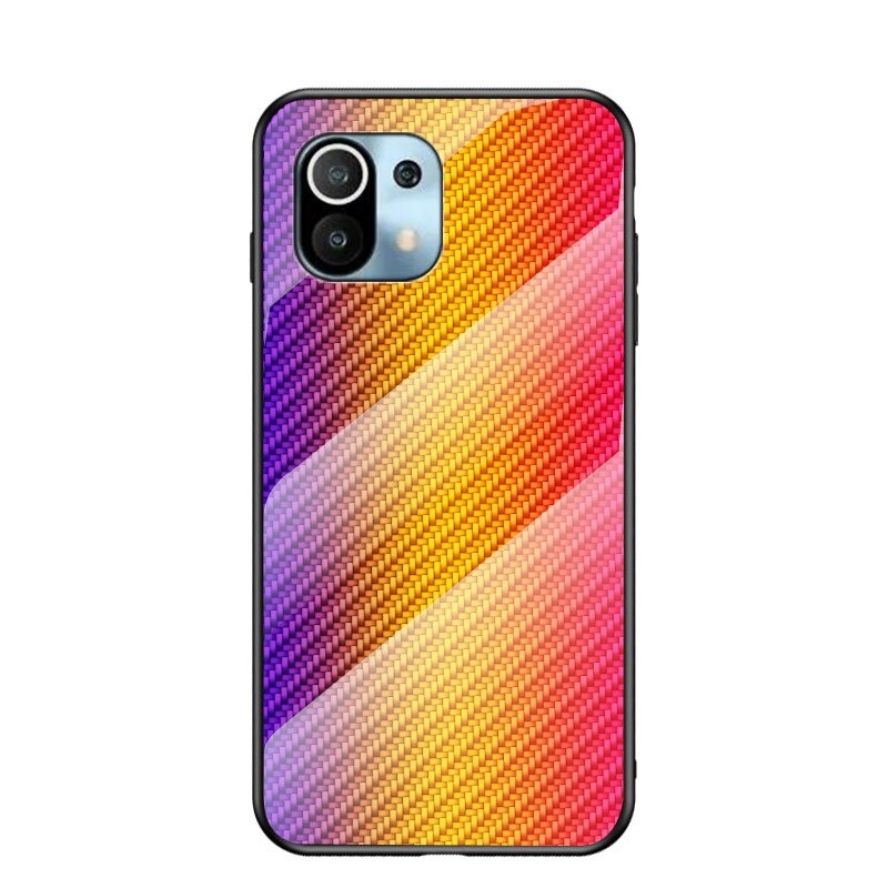 Case Xiaomi Mi 11 #เคสฝาหลัง Gradient Color ลายคาร์บอนไฟเบอร์ Carbon fiber texture Glass Hybrid Soft Silicone Cover