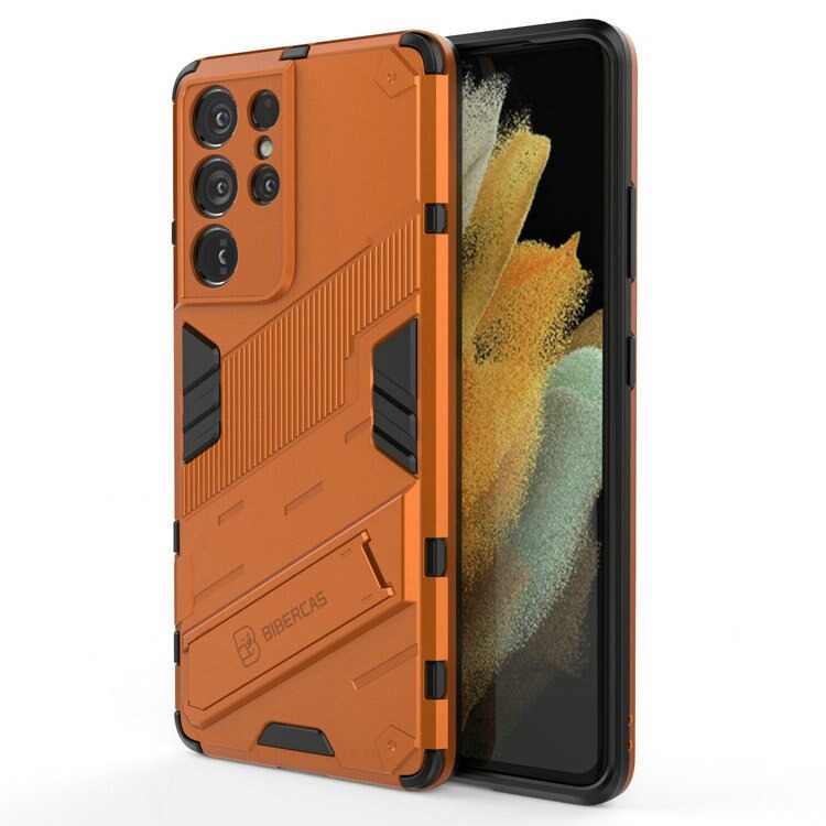 เคส Samsung Galaxy S21 Ultra #เคสฝาหลังพลาสติก ไฮบริด TPU + Kickstand