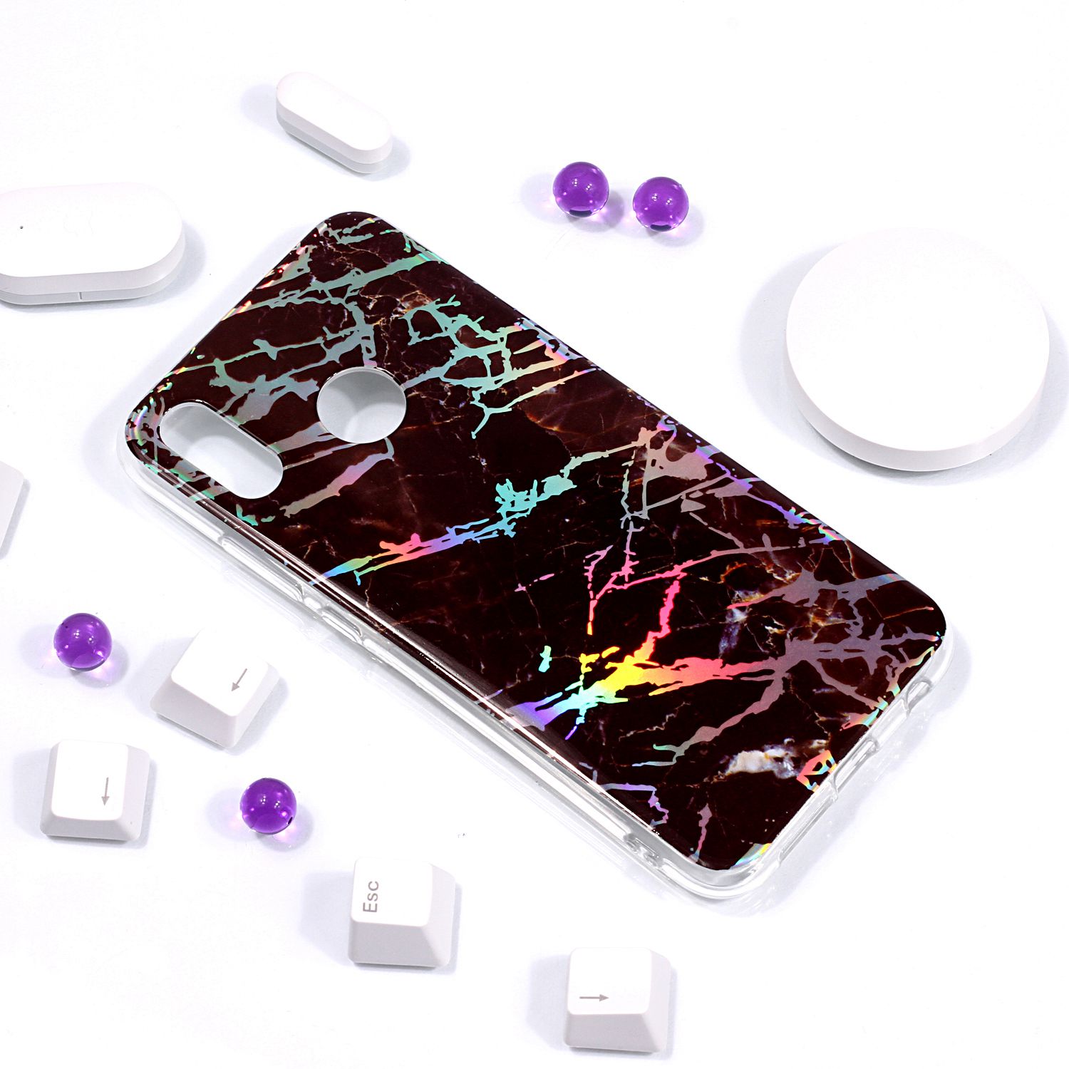 Case Huawei P20 Lite/Nova 3e #เคสฝาหลังนิ่ม IMD TPU พิมพ์ลาย Marble Pattern Electroplated