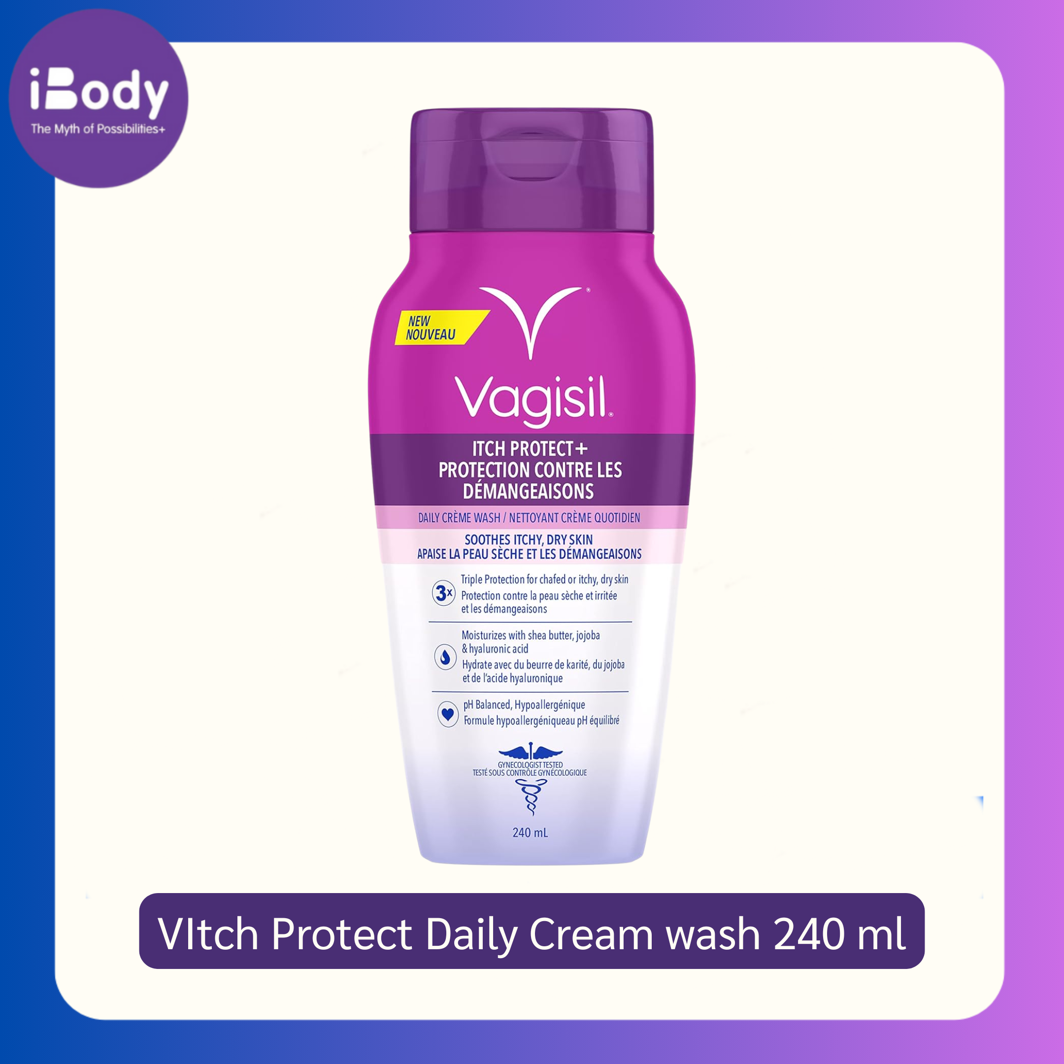 Vagisil - Itch Protect Daily Cream wash 240 ml ครีมอาบน้ำ ให้ความชุ่มชื้น