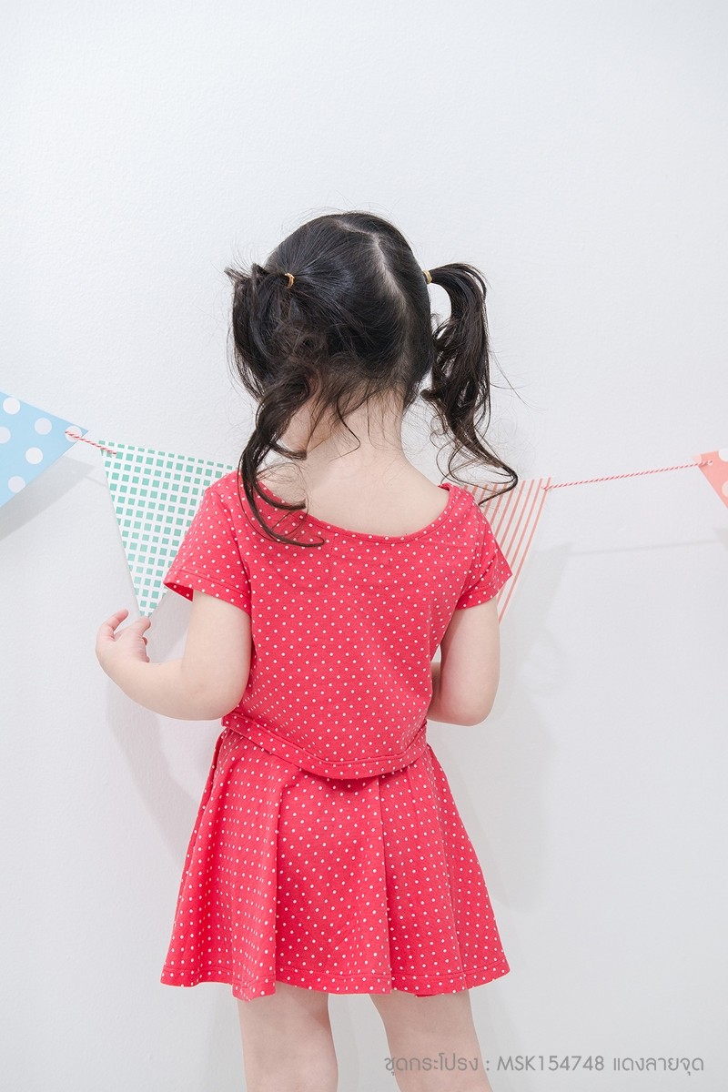 ชุดกระโปรงเด็กหญิง สีแดงจุดขาว
