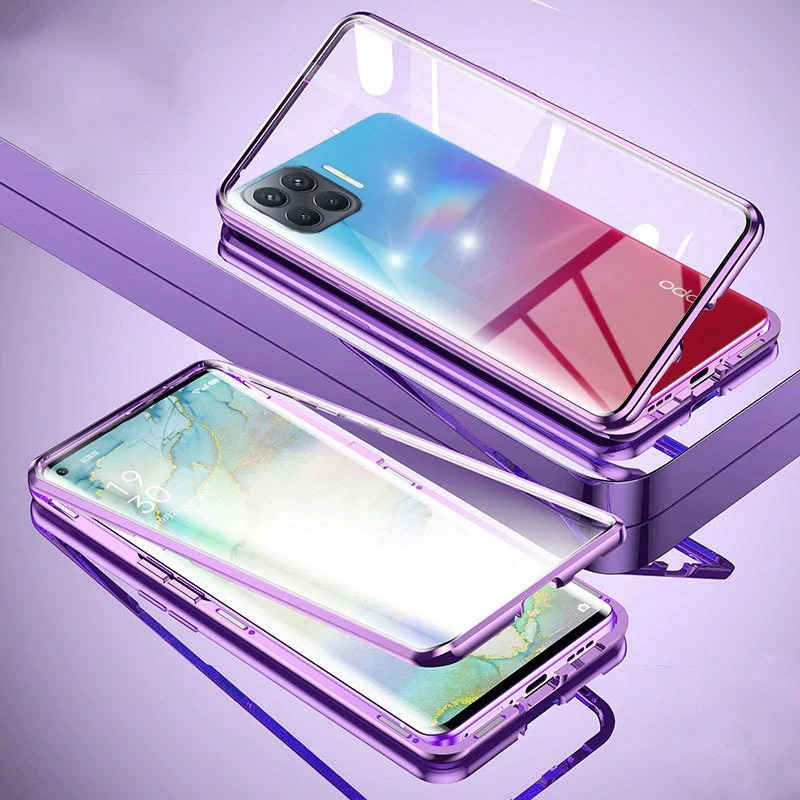 เคส OPPO A93 #เคสฝาครอบกระจกขอบโลหะดูดซับแม่เหล็ก Fully Protection Magnetic Adsorption Glass Metal Phone Protective