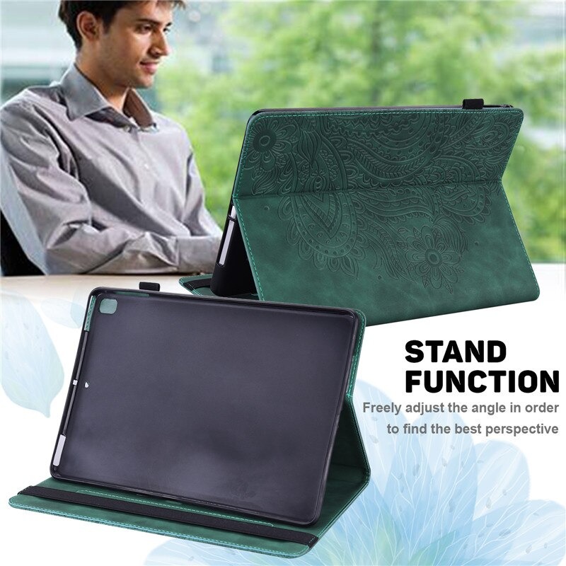 เคส Samsung Galaxy Tab S6 Lite 10.4 SM-P610 P615 P617 #เคสแบบฝาพับหนัง PU พิมพ์ลาย 3D Flower Embossed Tablet Flip Stand Soft TPU Back