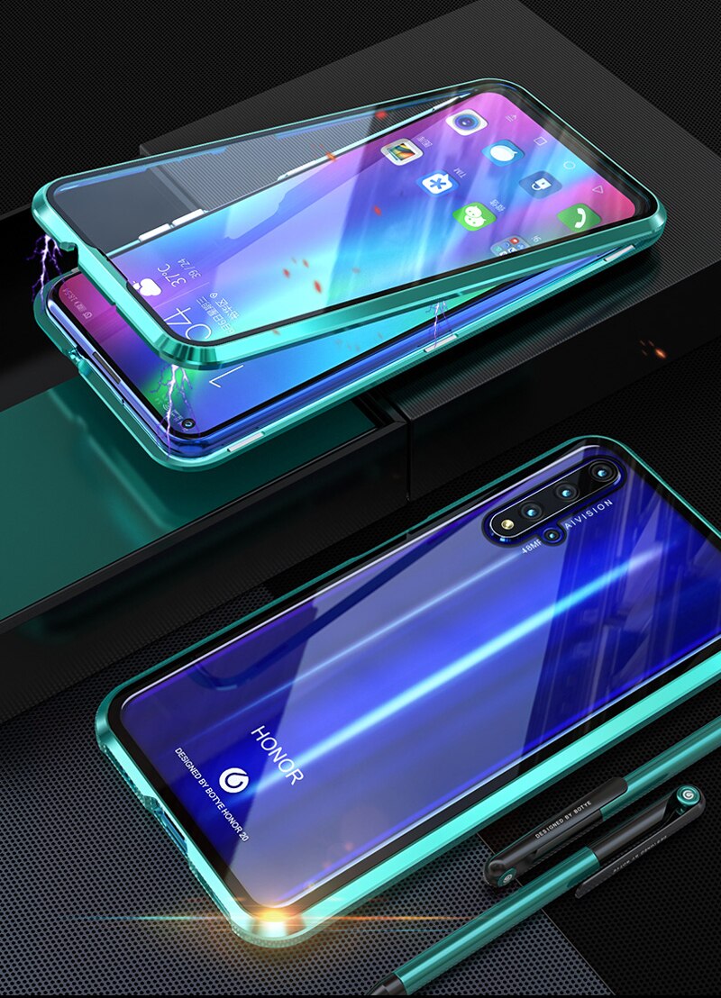 เคส Huawei Nova 5T #เคสฝาครอบกระจกขอบโลหะดูดซับแม่เหล็ก Fully Protection Magnetic Adsorption Glass Metal Phone Protective