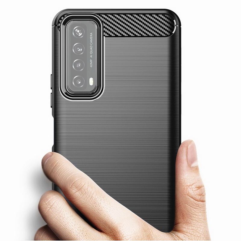 Case Huawei Y7a #เคสฝาหลังตกแต่งคาร์บอนไฟเบอร์ ผิวขัดแปรง Brushered TPU Back Case