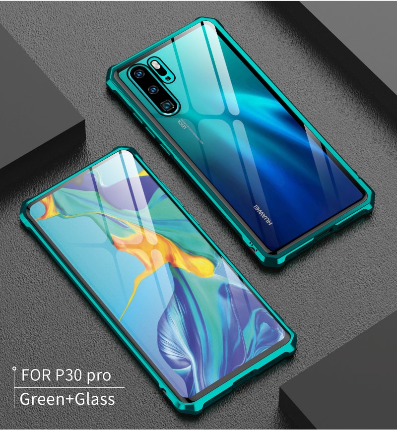 เคส Huawei P30 Pro #เคสกรอบโลหะ + แผ่นหลังกระจก Metal Frame + Glass Back ไฮบริด Protector