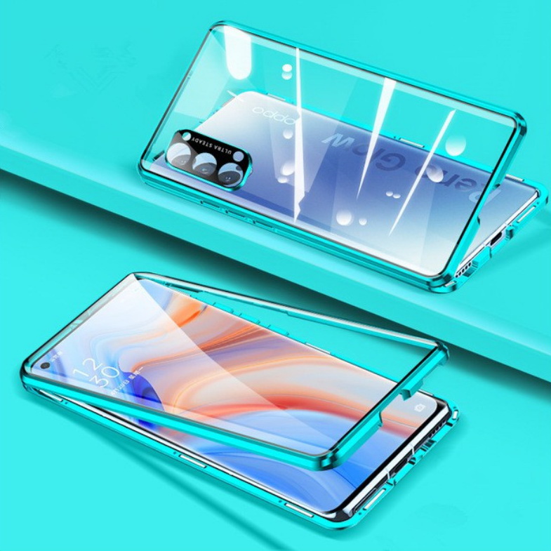 เคส OPPO Reno 5 Pro 5G #เคสกระจกขอบโลหะประกบแม่เหล็กหน้าหลังมีป้องกันเลนส์กล้อง Fully Protection Magnetic Adsorption Glass Metal Phone Protective Built-in Camera Protection