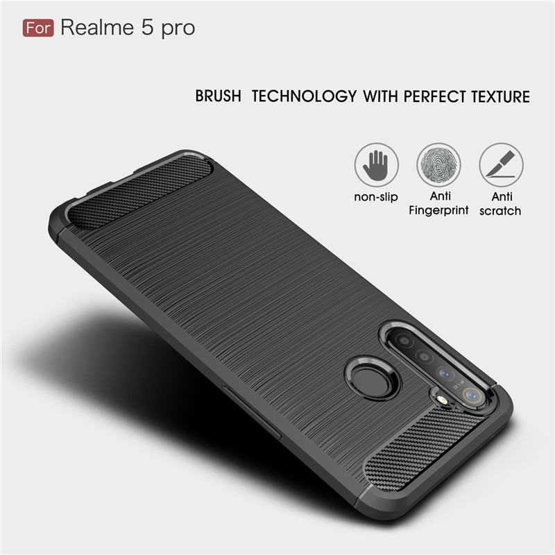 เคส Realme 5 Pro #เคสคาร์บอนไฟเบอร์ ผิวขัดแปรง Brushered TPU Back Case