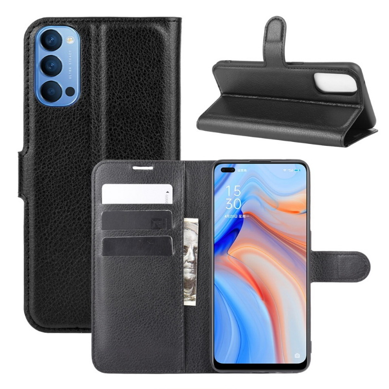 Case OPPO Reno 4 4G #เคสฝาพับสไตล์กระเป๋าสตางค์หนัง PU ผิวลิ้นจี่