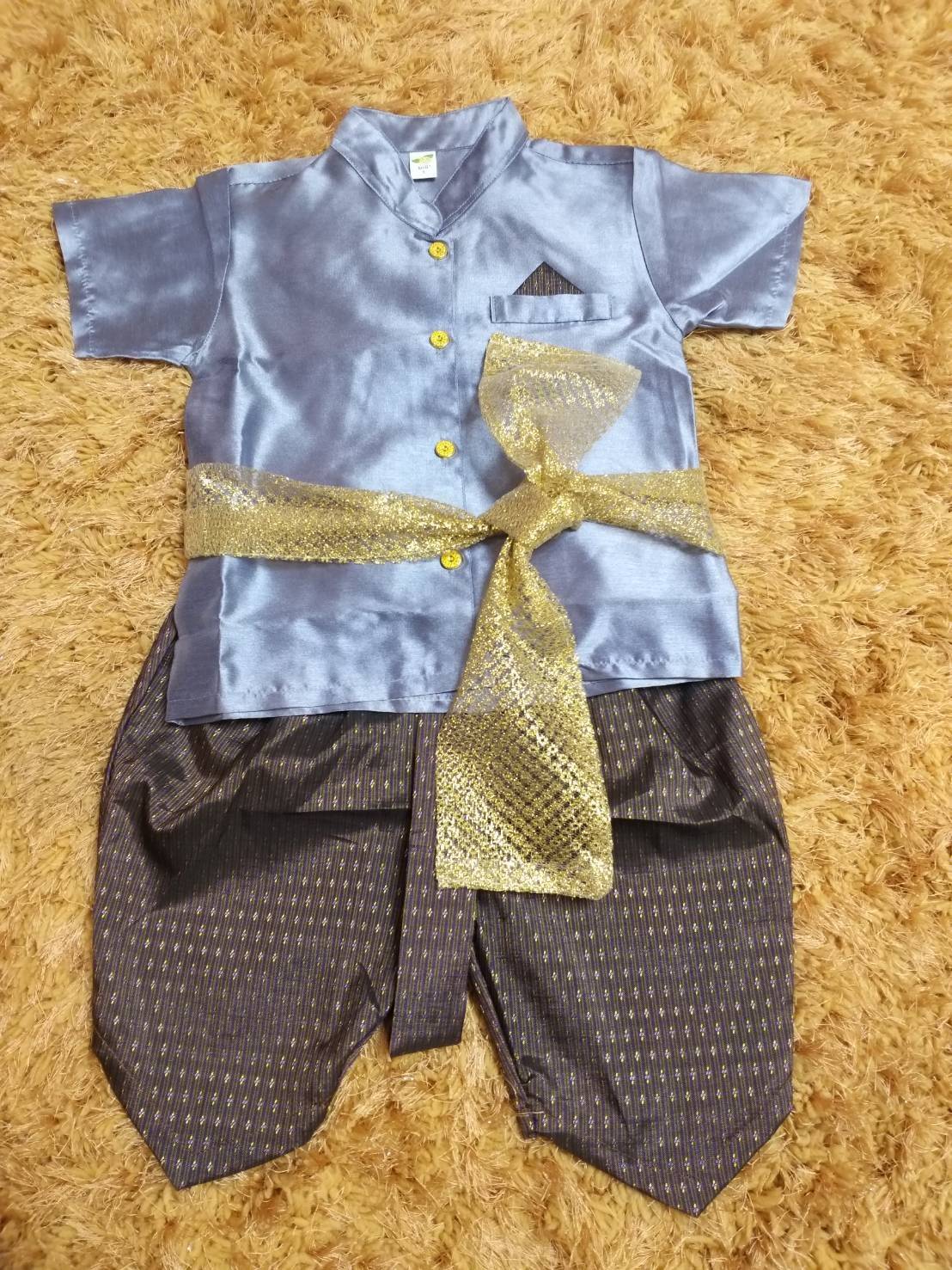 ชุดไทยเด็กชายแขนสั้น ผ้าไหมอิตาลี