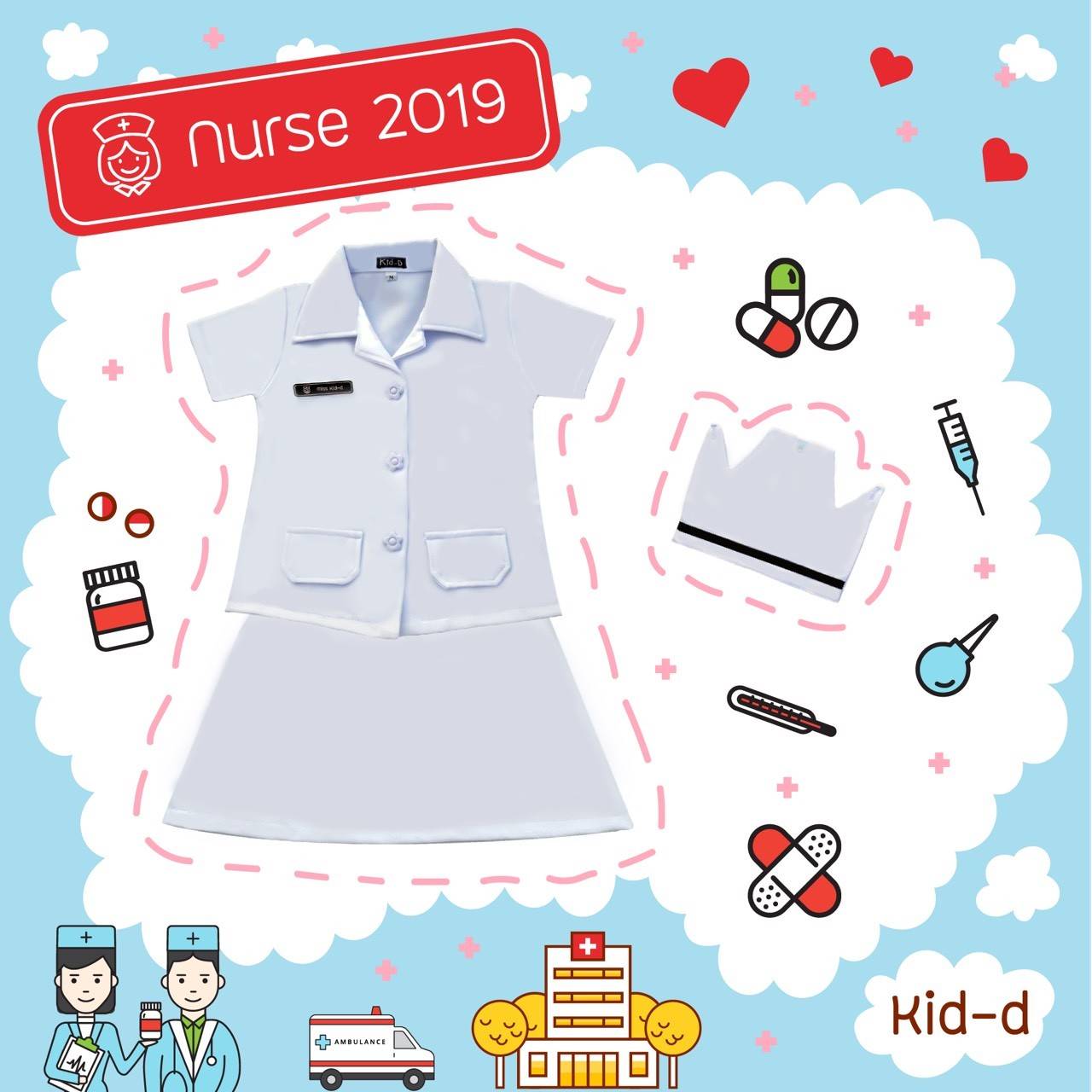 ชุดพยาบาลเด็ก กระดุมดอกไม้