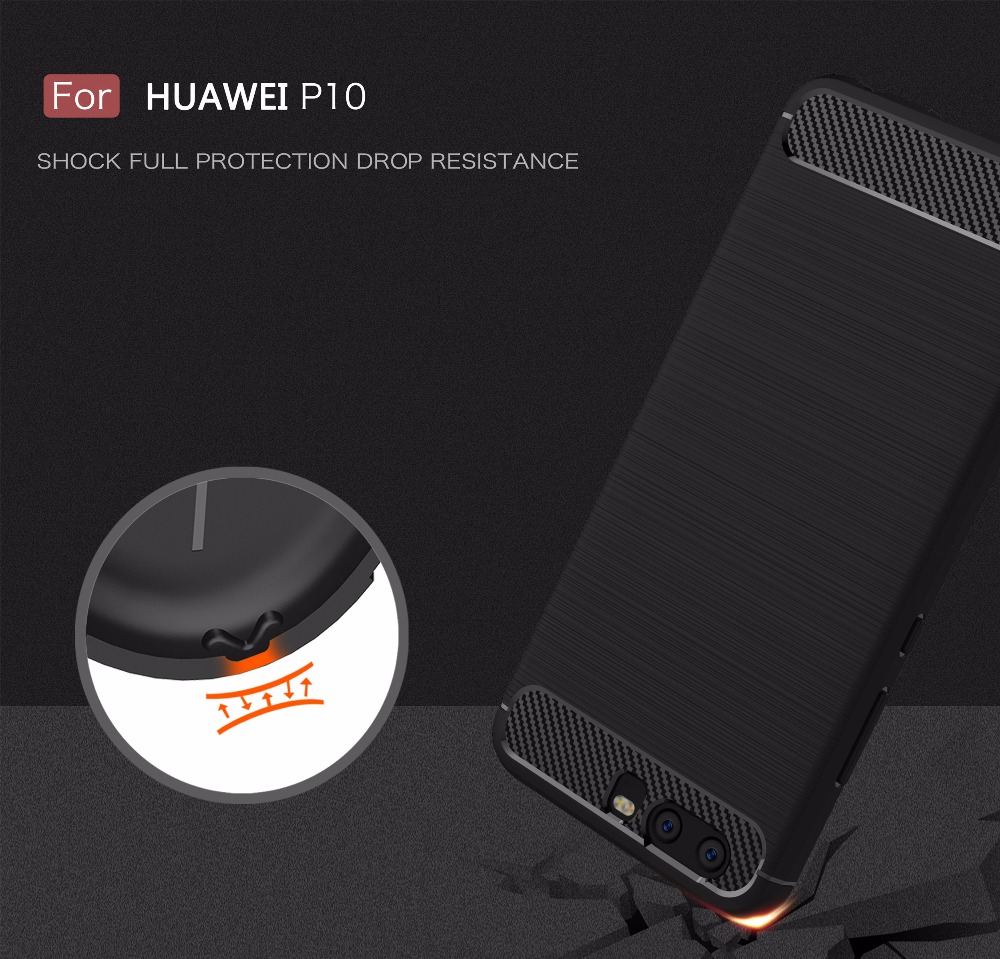 เคส Huawei P10 #เคสTPU +Carbon Fibre Brushed - สีดำ พร้อมส่ง