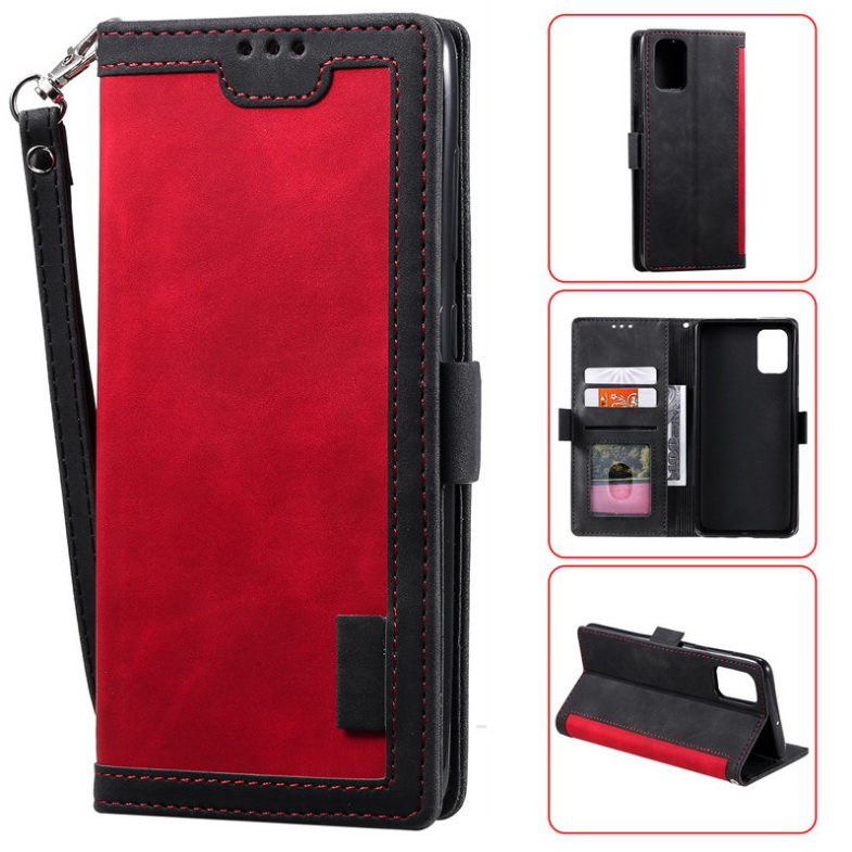 Case Samsung Galaxy A52 / A52 5G / A52s 5G#เคสฝาพับหนัง PU สีทูโทนมีที่เสียบการ์ด สายคล้องมือ Card Slots Luxury Flip Stand Leather Wallet Cover