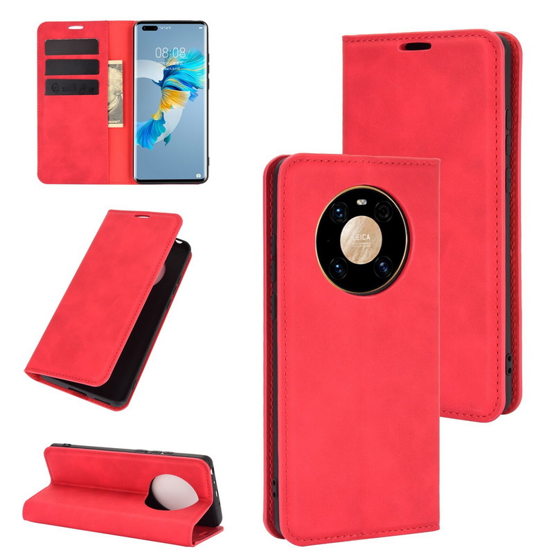 เคส Huawei Mate 40 Pro #เคสฝาพับแบบกระเป๋าสตางค์หนัง PU มีช่องใส่บัตร Silky Touch Leather Wallet Stand