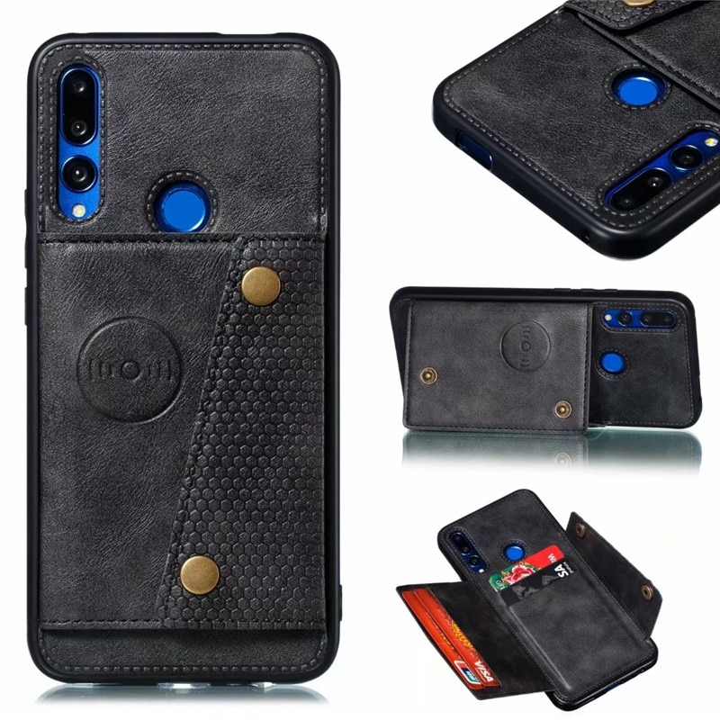 เคส Huawei Y9 Prime 2019 #เคสฝาหลัง TPU เคลือบหนัง PU มีที่เก็บบัตร PU Leather Coated TPU Card Holder Magnetic Kickstand