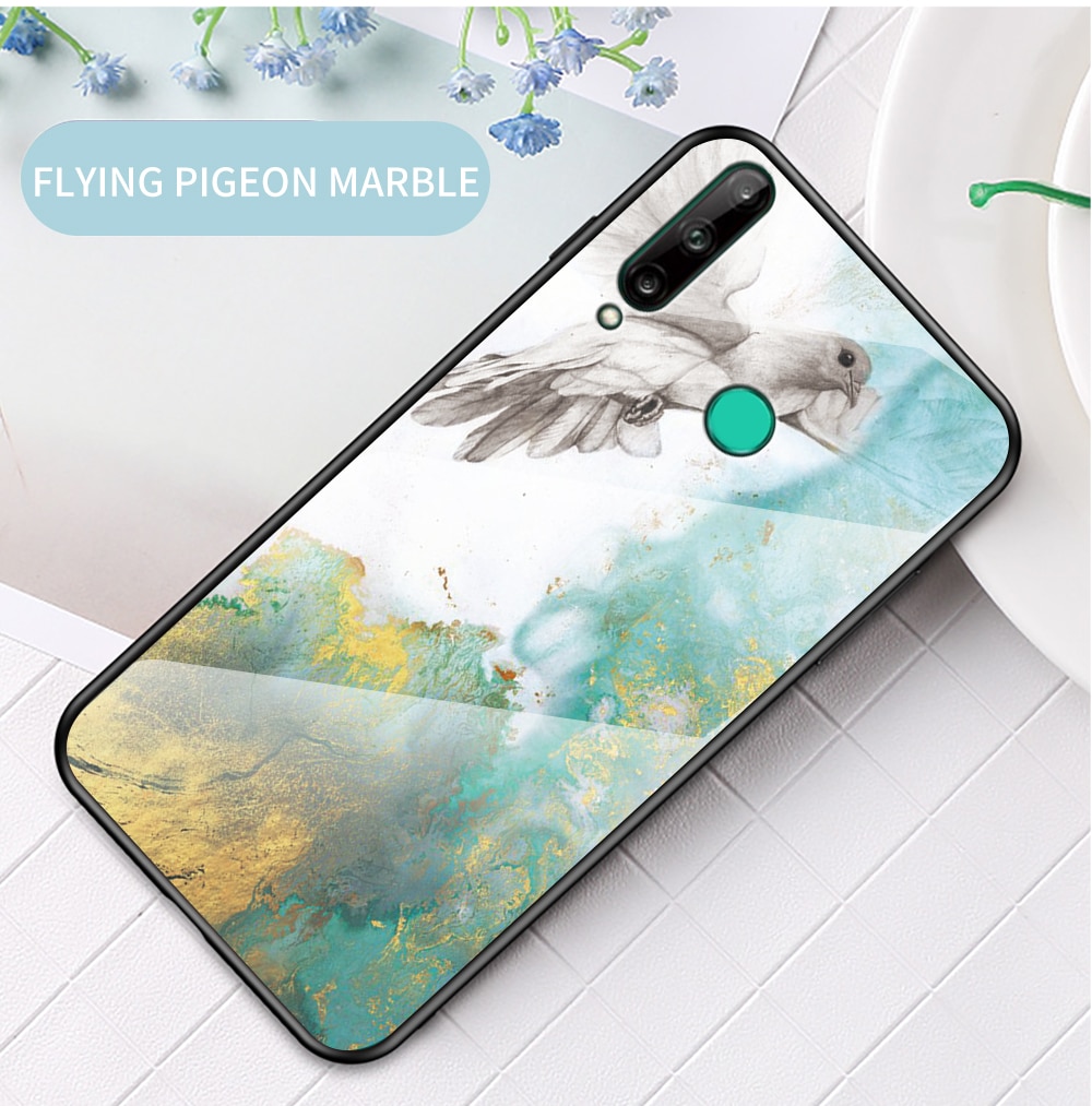 Case Huawei Y7p #เคสฝาหลัง Gradient Color ลายหินอ่อน Glass + PC + TPU Hybrid Case