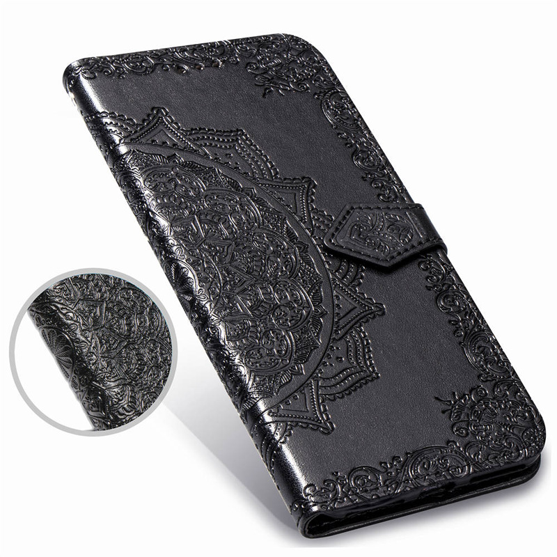 Case Samsung Galaxy A80 #เคสฝาพับหนัง PU ผิวลายนูน Embossed Mandala Flower Leather Wallet