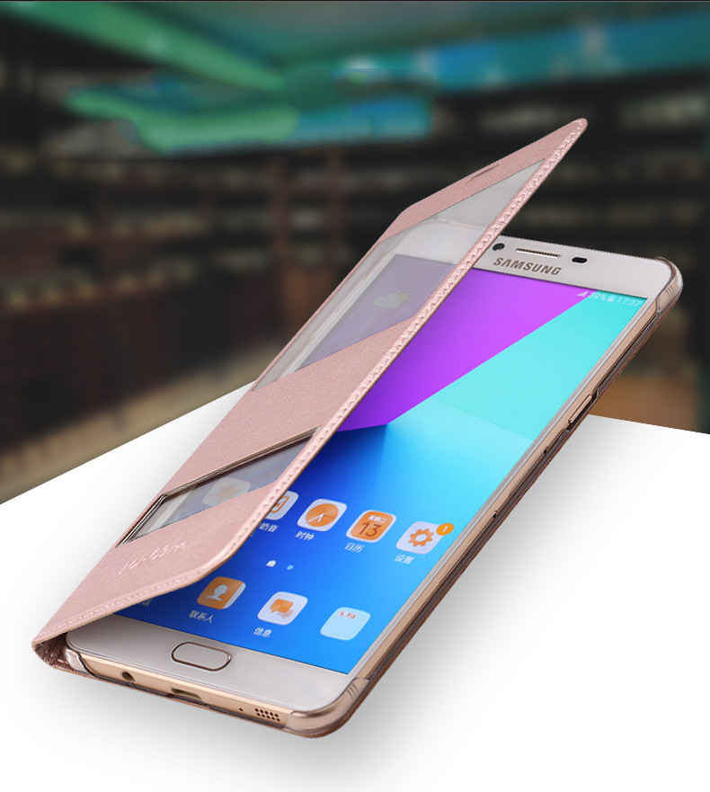 เคส Samsung Galaxy C9 Pro #เคสฝาพับ 2 ช่องวิว Double Window Leather #เคสคุณภาพดีราคาถูก