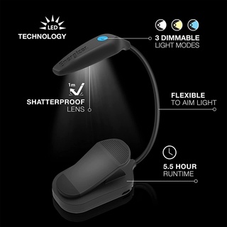 Energizer® Rechargeable LED Book Light Clip Light for Reading with USB Cable ไฟ LED แบบหนีบ ไฟอ่านหนังสือ คอยืดหยุ่น
