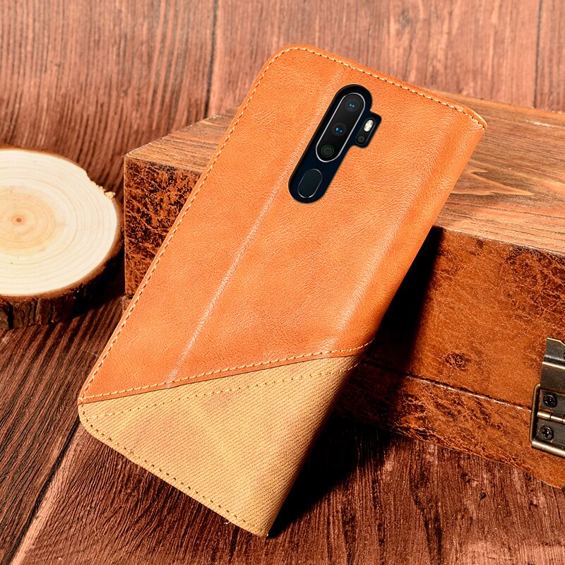 เคส OPPO A9 (2020)/A5 (2020)#เคสฝาพับหนัง PU ออกแบบสี 2 โทนปิดแม่เหล็ก มีช่องเก็บบัตรคุณภาพดี