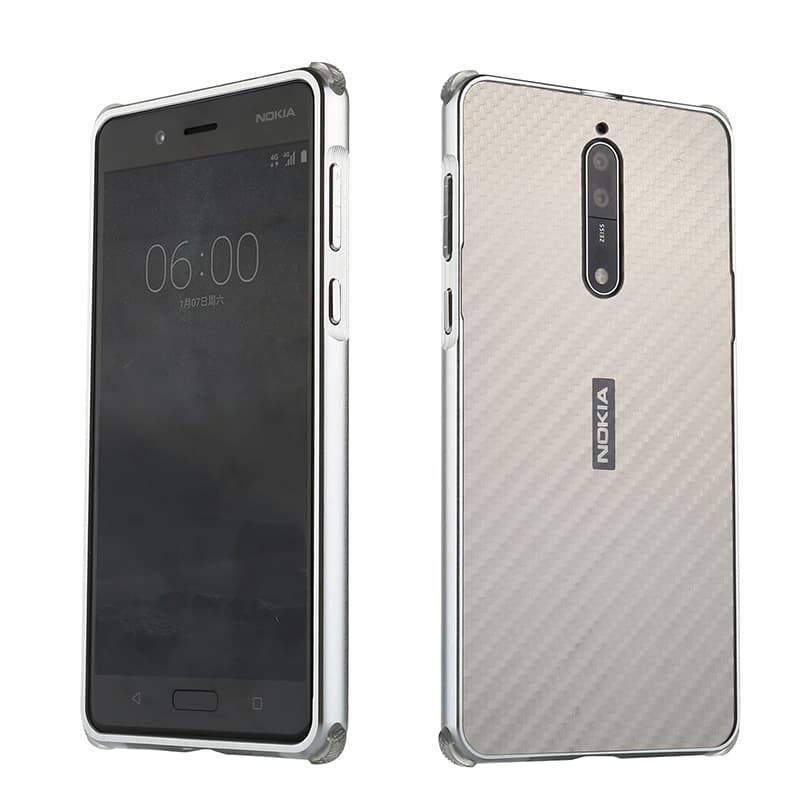 เคส Nokia 8 #เคสกรอบโลหะฝาหลังเลื่อนสไลด์ + ลายคาร์บอนไฟเบอร์ Texture สวยงามทันสมัย