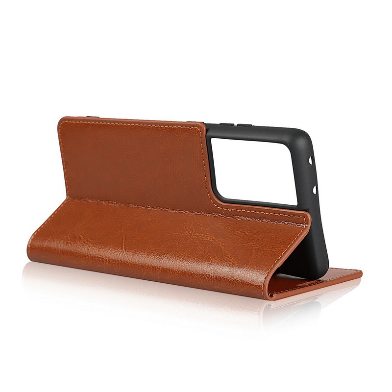Case Samsung Galaxy S21 Ultra 5G #เคสฝาพับหนังแท้แบบกระเป๋าสตางค์คุณภาพดี Crazy Horse Genuine Leather Cover