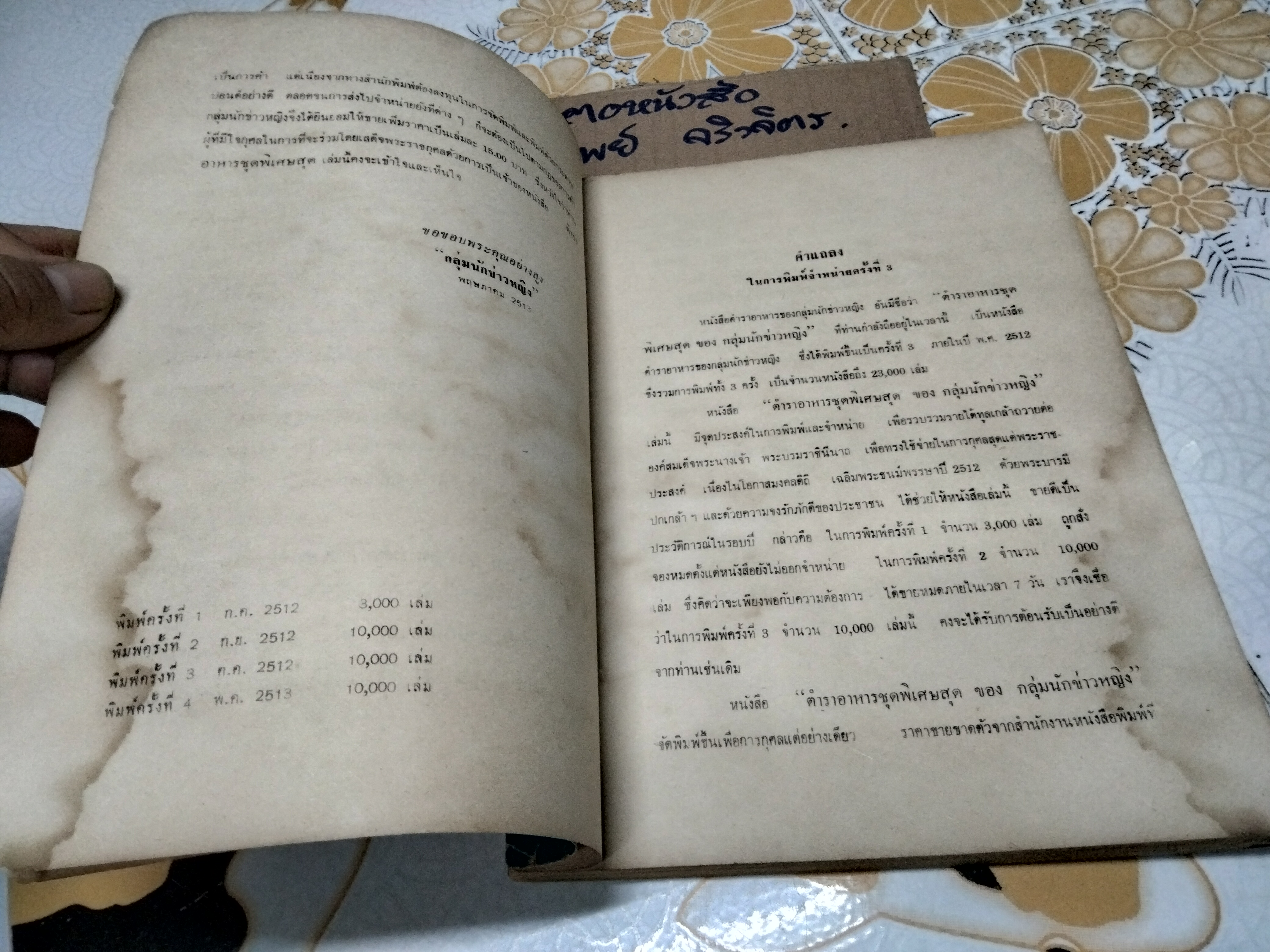 ตำราอาหารชุดพิเศษสุด - ของกลุ่มนักข่าวหญิง (ฉบับพิมพ์ครั้งที่ 4/2513) **สินค้าหมด**
