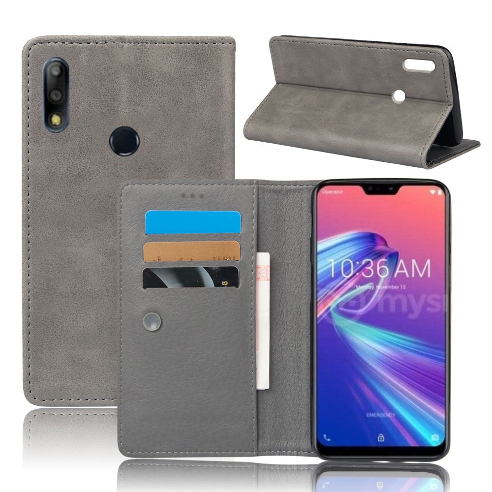 Case Asus Zenfone Max Pro (M2) ZB631KL #เคสฝาพับหนัง PU ผิวหนังม้า Suction cup closure Crazy Horse Leather Shell