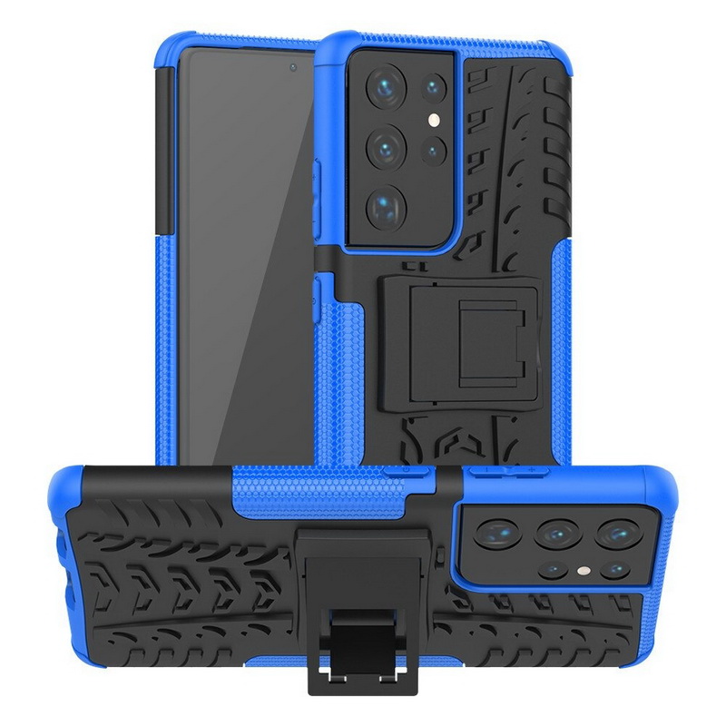 เคส Samsung Galaxy S21 Ultra #เคสฝาหลังกันลื่น Cool Tyre Pattern Kickstand (PC + TPU)
