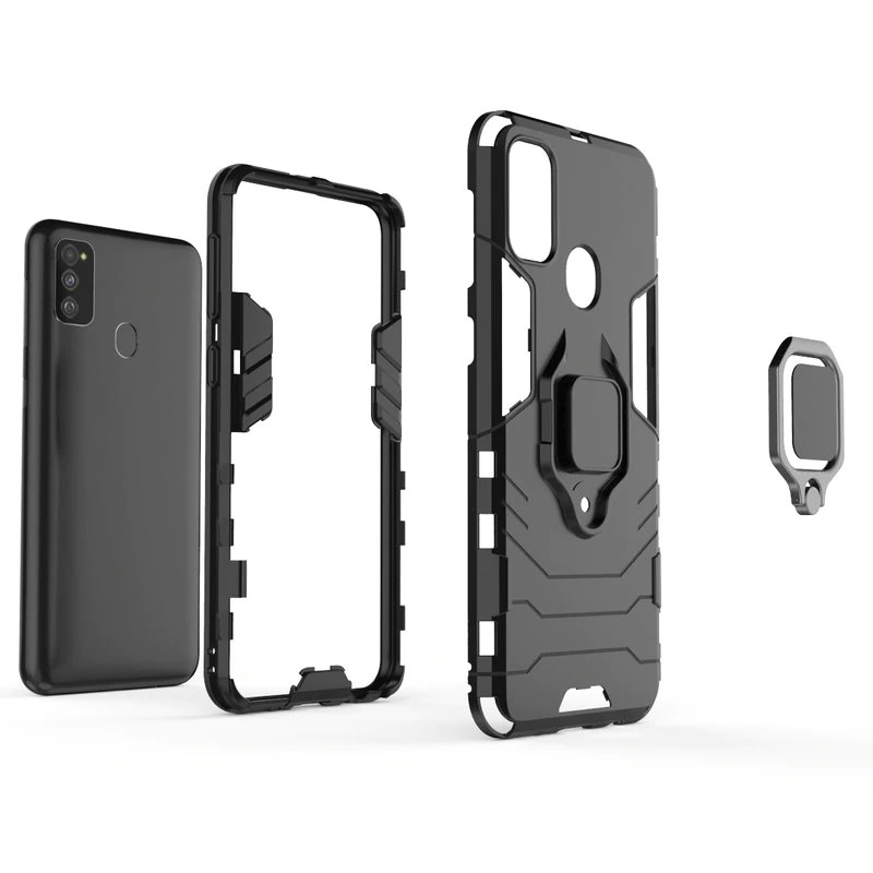 Case Samsung Galaxy M21 #เคสฝาหลังพลาสติกแข็ง +TPU Hybrid Case มีแหวนสวมนิ้วโลหะ