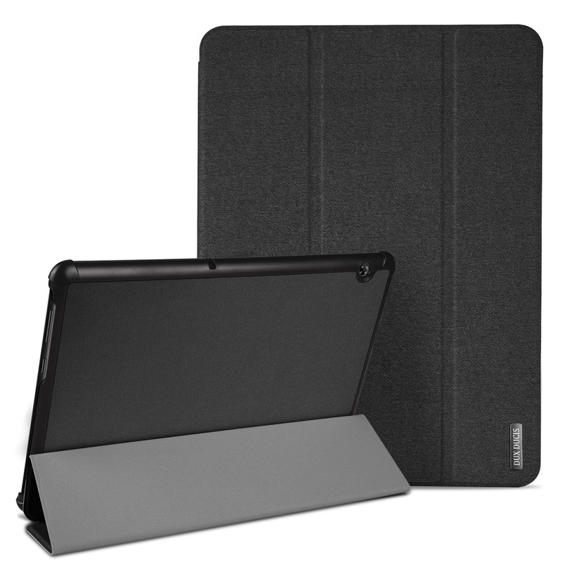 Case Huawei MediaPad T5 10 #เคสแบบฝาพับผิวเนื้อผ้า DUXDUCIS Domo Series Cloth Texture Tri-fold Stand PU Leather Smart Flip Case