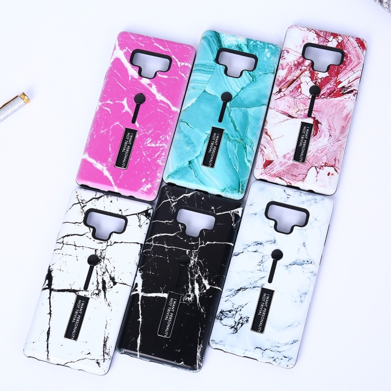Case Samsung Galaxy Note 9 N960 #เคสฝาหลังพลาสติก+TPU Hybrid Cover ลวดลายหินอ่อน พร้อมที่สวมนิ้วมือและขาตั้งในตัว
