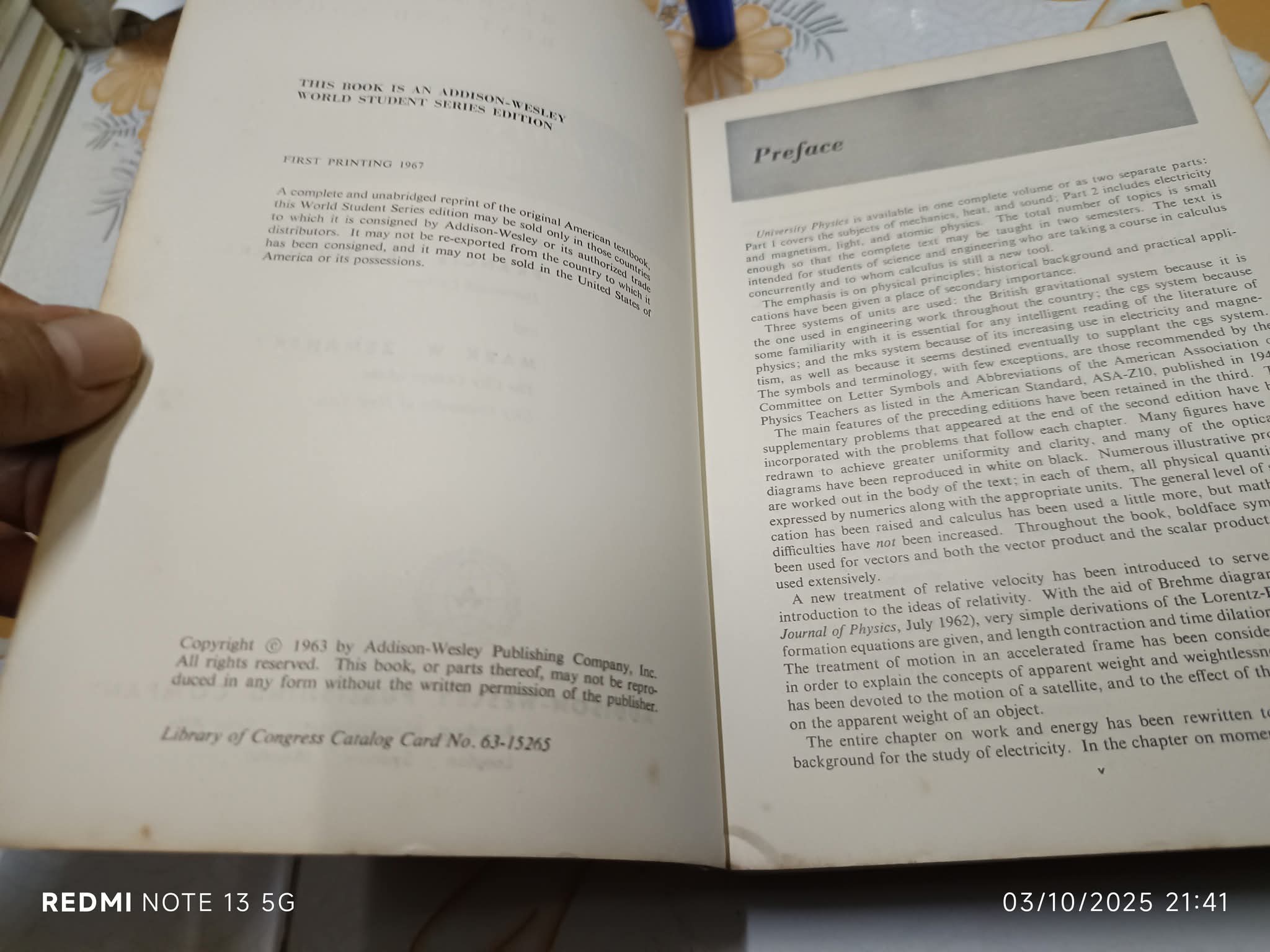 UNIVERSITY PHYSICS - Third Edition - Part 1 by Francis W. Sears and Mark W. Zemansky พิมพ์ปี 1967