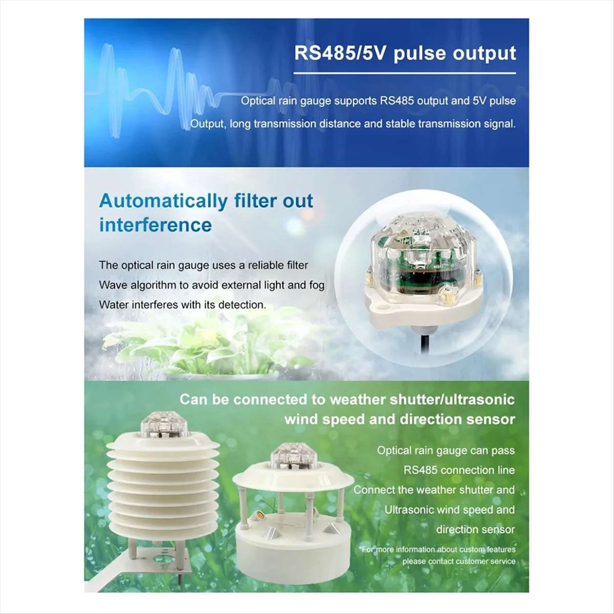 RS485 Rainfall High Precision Infrared Sensor For Weather Station