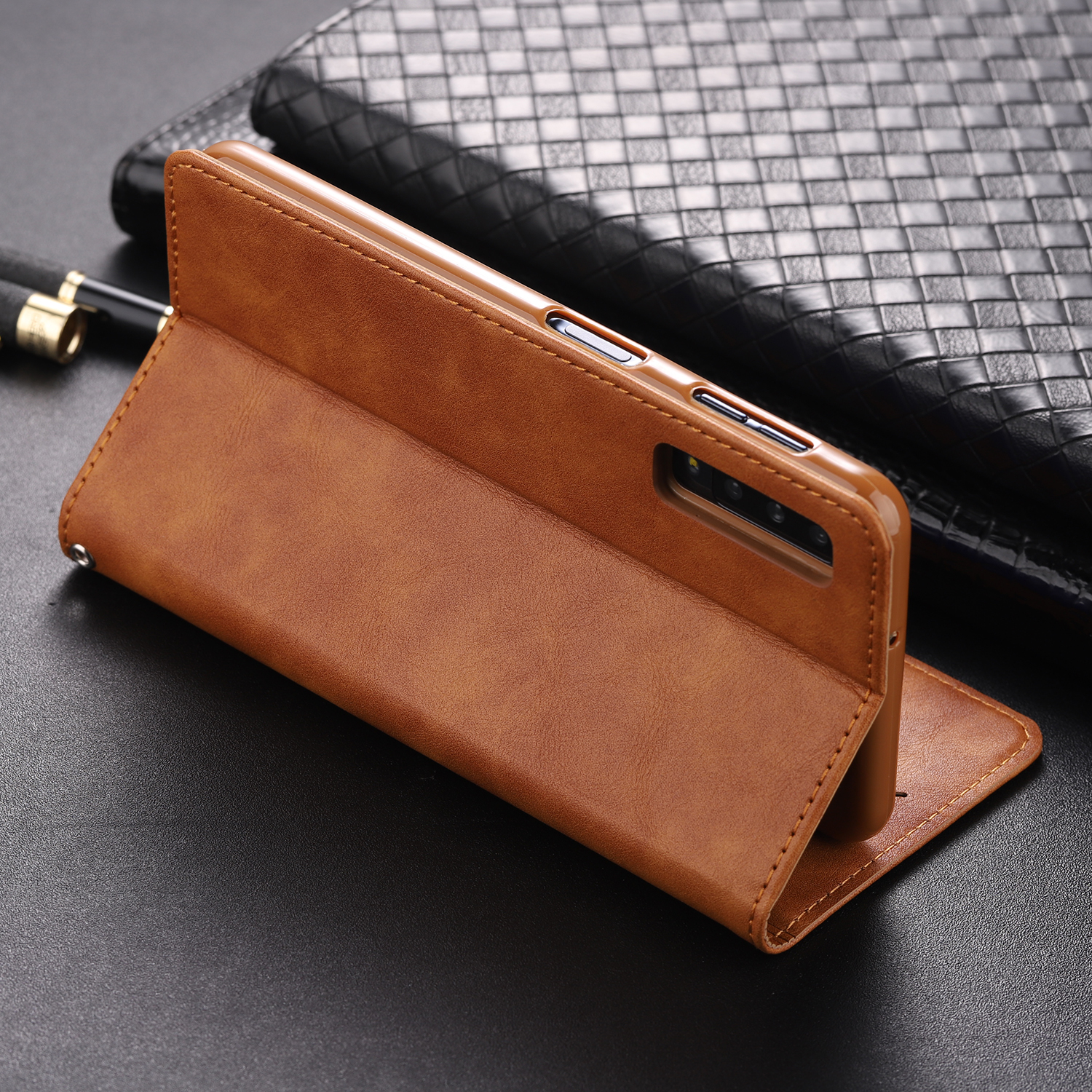 Case Samsung Galaxy A7 (2018) #เคสฝาพับ AZNS หนัง PU สไตล์ Retro เคสคุณภาพดีราคาถูก